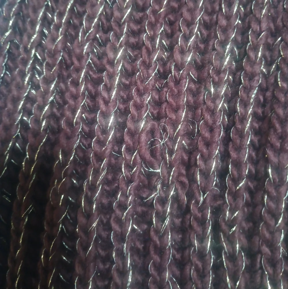 Melrose and Market  Knit Scarf with Fringe In Burgundy And Gold Metallic
